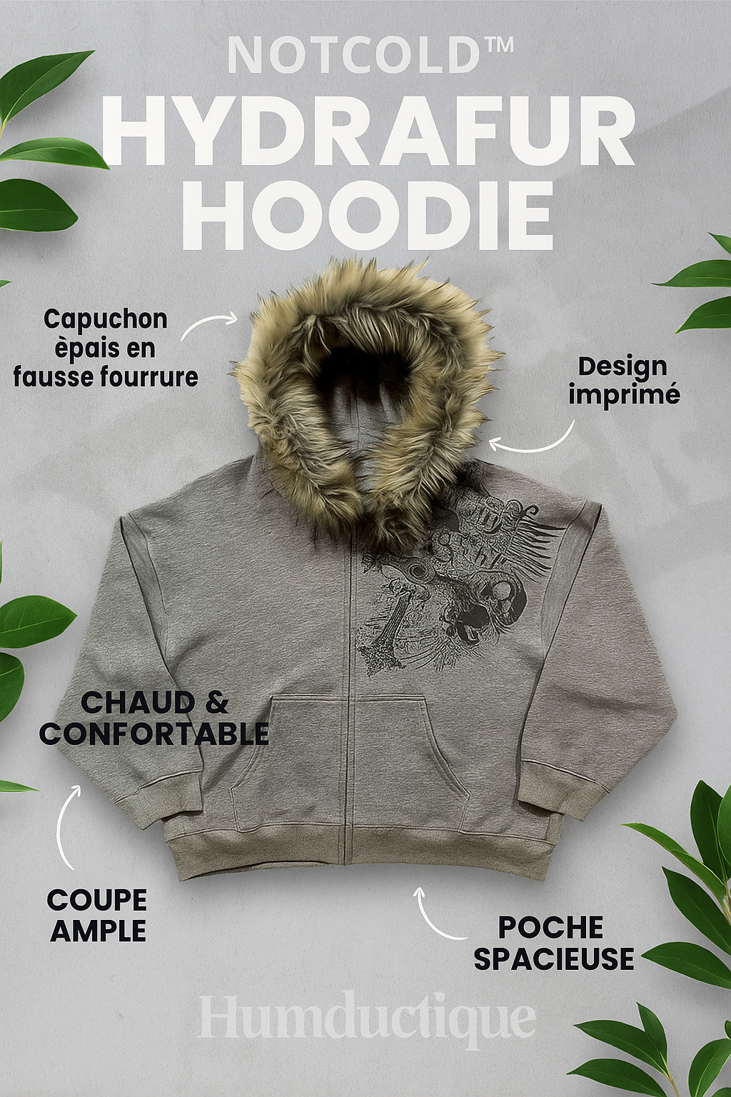 Veste Polaire Grise à Capuche Fourrure